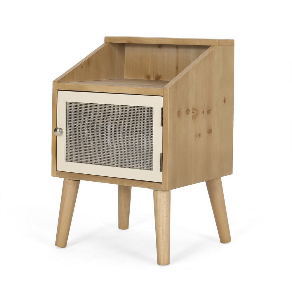 Zimy Side End Table with Built-in Cabinet Hutch, 16 Inch Brown White -BM335785