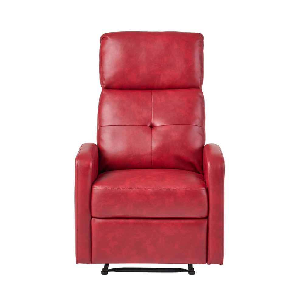 Belz Manual Recliner Chair with Handle, Button Tufted Red Faux Leather -BM335791