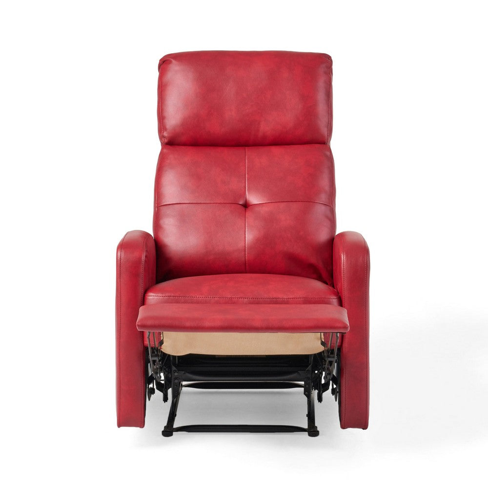 Belz Manual Recliner Chair with Handle, Button Tufted Red Faux Leather -BM335791