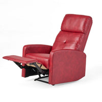 Belz Manual Recliner Chair with Handle, Button Tufted Red Faux Leather -BM335791
