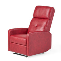 Belz Manual Recliner Chair with Handle, Button Tufted Red Faux Leather -BM335791