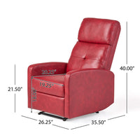 Belz Manual Recliner Chair with Handle, Button Tufted Red Faux Leather -BM335791