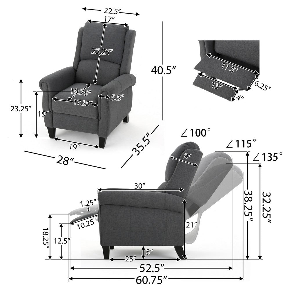 Beny Manual Recliner Chair, Charcoal Gray Polyester, Rolled Arms -BM335793