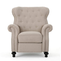 Nur Manual Recliner Chair, Button Tufted Back, Wheatish White Fabric -BM335794