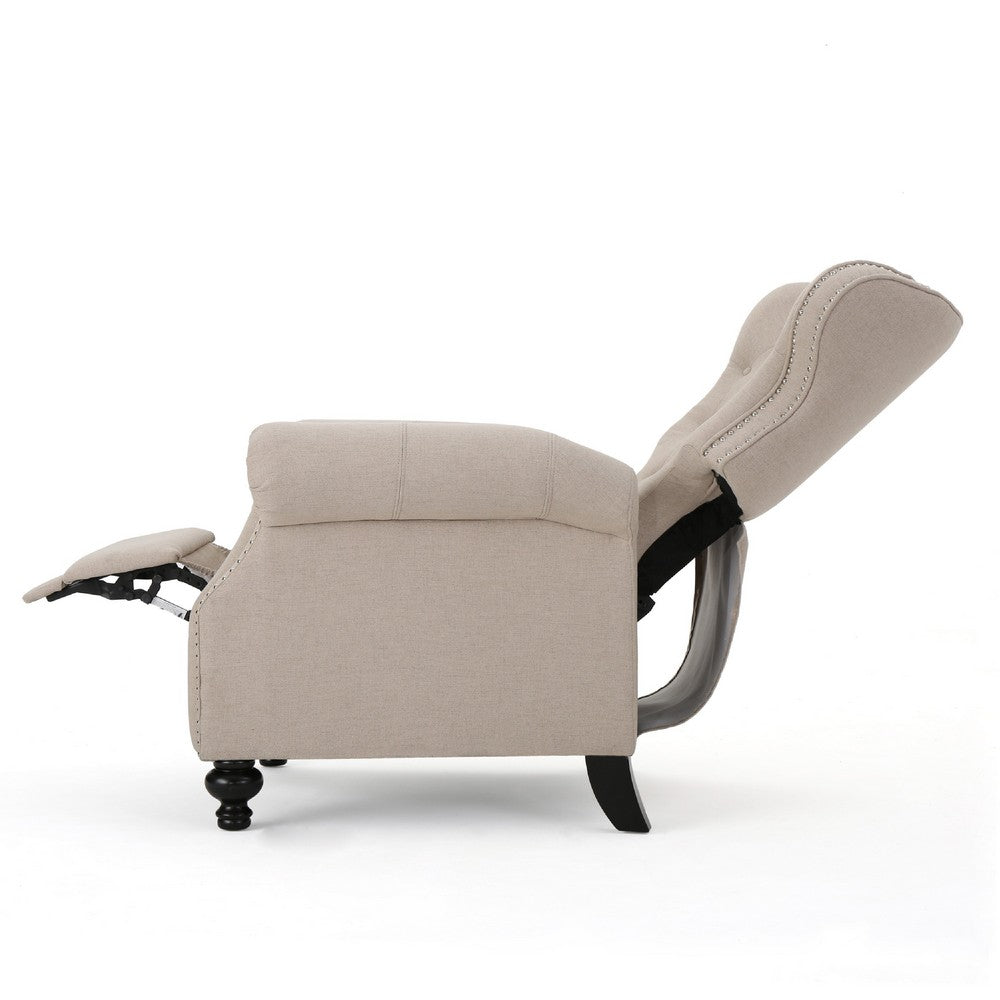 Nur Manual Recliner Chair, Button Tufted Back, Wheatish White Fabric -BM335794