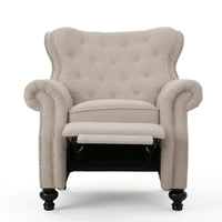 Nur Manual Recliner Chair, Button Tufted Back, Wheatish White Fabric -BM335794