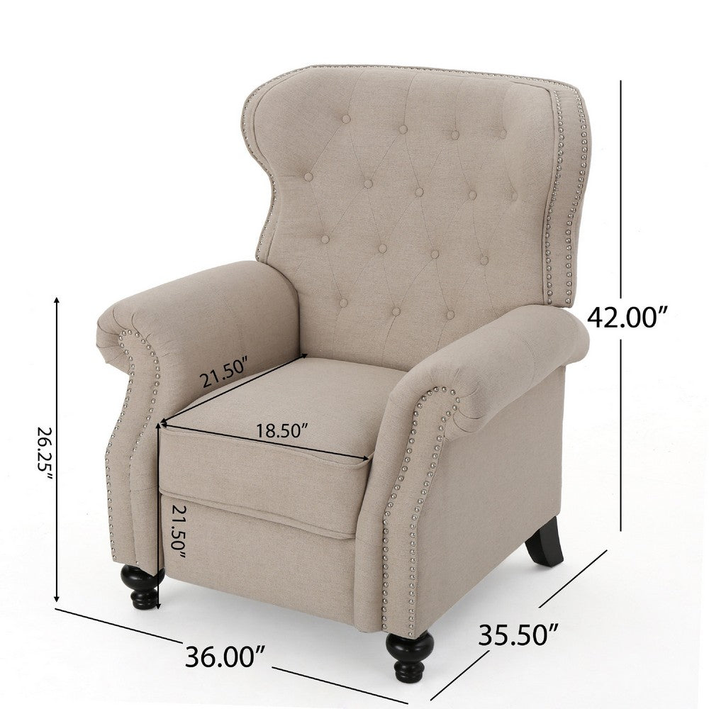 Nur Manual Recliner Chair, Button Tufted Back, Wheatish White Fabric -BM335794