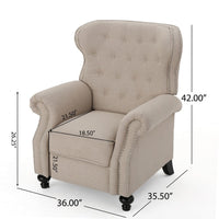 Nur Manual Recliner Chair, Button Tufted Back, Wheatish White Fabric -BM335794