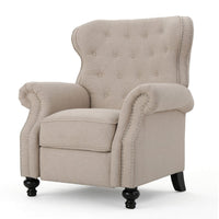 Nur Manual Recliner Chair, Button Tufted Back, Wheatish White Fabric -BM335794