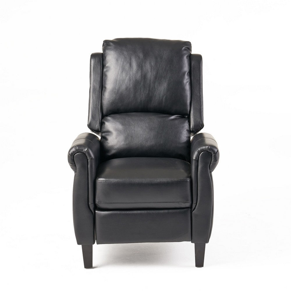 Beny Manual Recliner Chair, Black Faux Leather, Classic Rolled Arms  -BM335796