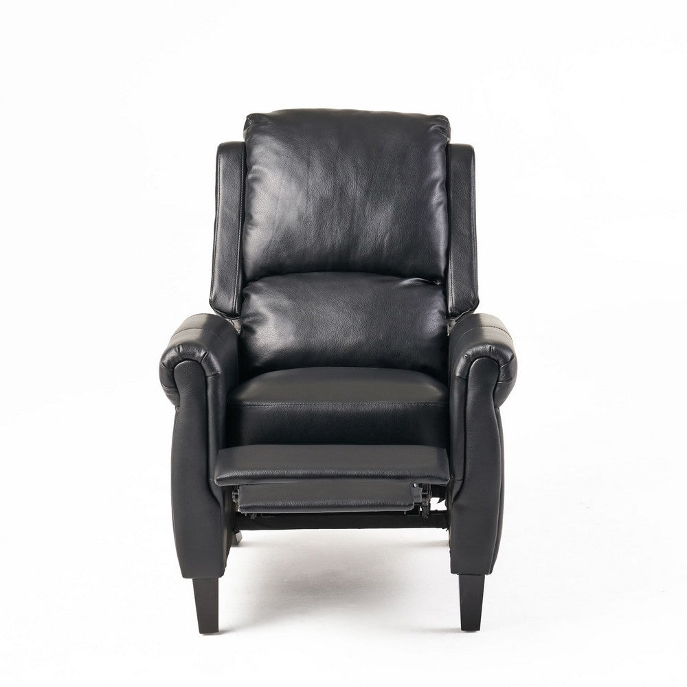 Beny Manual Recliner Chair, Black Faux Leather, Classic Rolled Arms  -BM335796