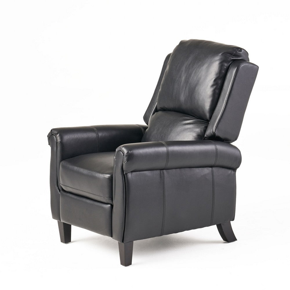 Beny Manual Recliner Chair, Black Faux Leather, Classic Rolled Arms  -BM335796