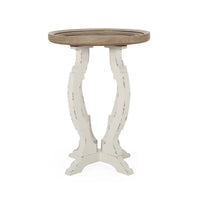Gez Accent Table, 26 Inch Brown Round Top, White Hourglass Base -BM335797
