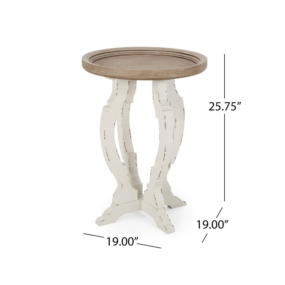 Gez Accent Table, 26 Inch Brown Round Top, White Hourglass Base -BM335797