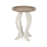Gez Accent Table, 26 Inch Brown Round Top, White Hourglass Base -BM335797