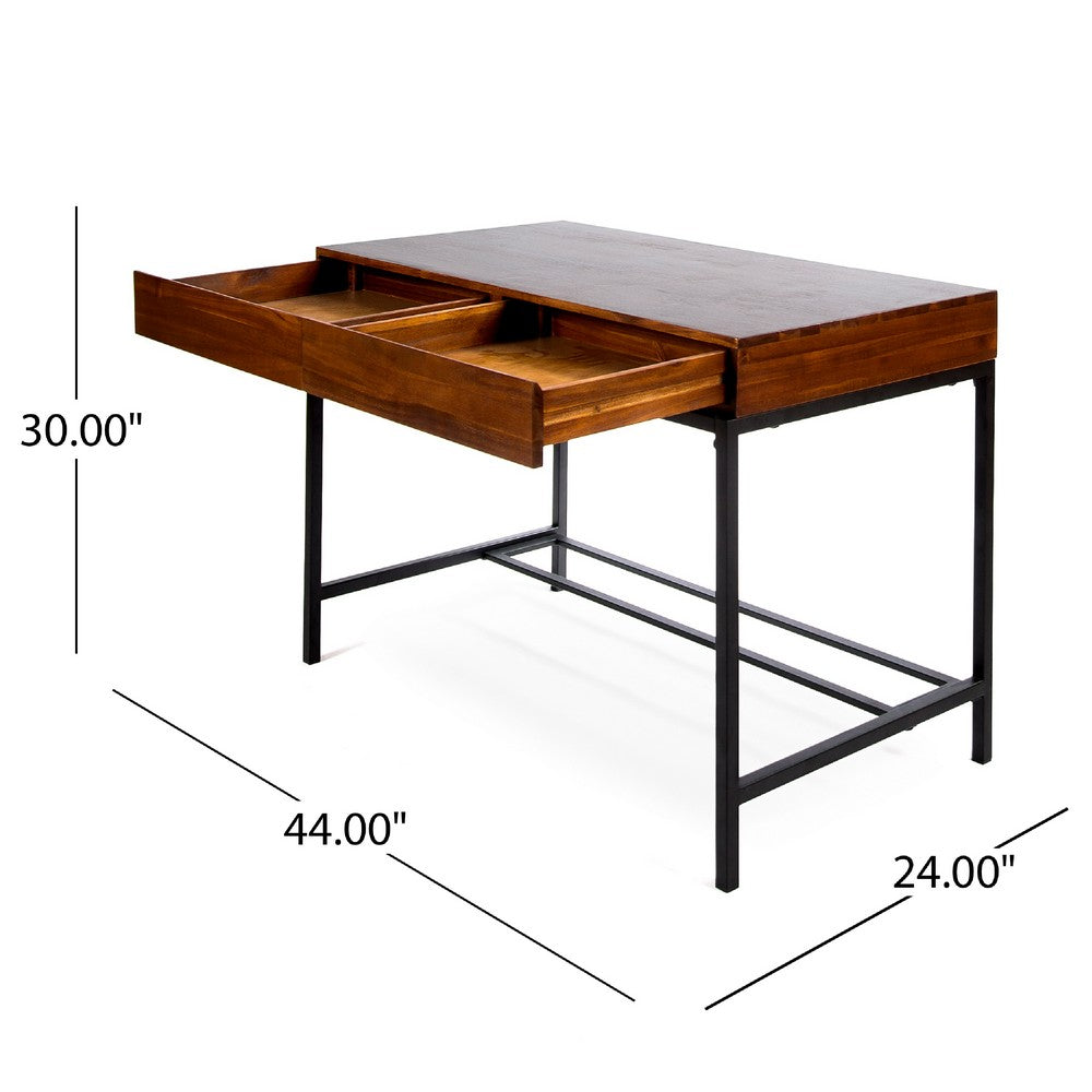 Writing Desk with 2 Storage Drawers, 44 Inch Brown Acacia Wood -BM335800