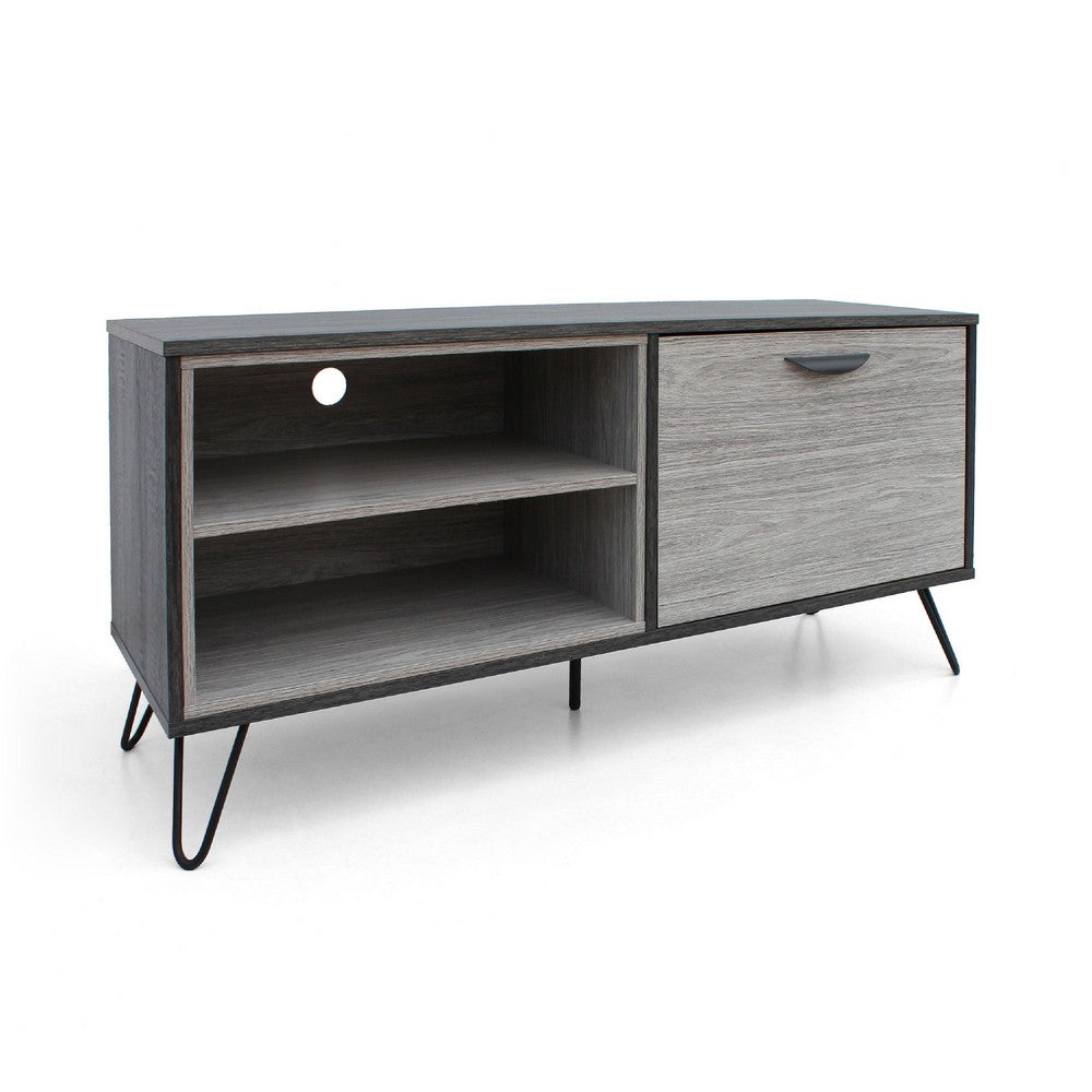 47 Inch TV Stand Cabinet Console, 2 Shelves, Gray Finish, Metal Legs -BM335804