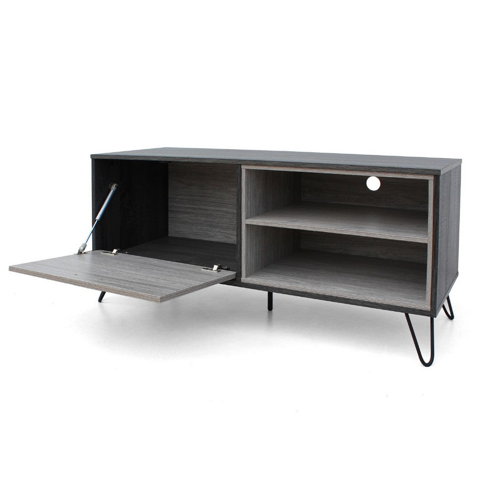 47 Inch TV Stand Cabinet Console, 2 Shelves, Gray Finish, Metal Legs -BM335804