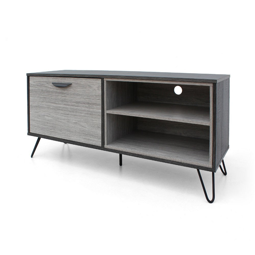 47 Inch TV Stand Cabinet Console, 2 Shelves, Gray Finish, Metal Legs -BM335804