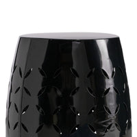 Lica Patio Side End Table, Barrel Shaped Lace Cut, 12 Inch Black Iron -BM335806