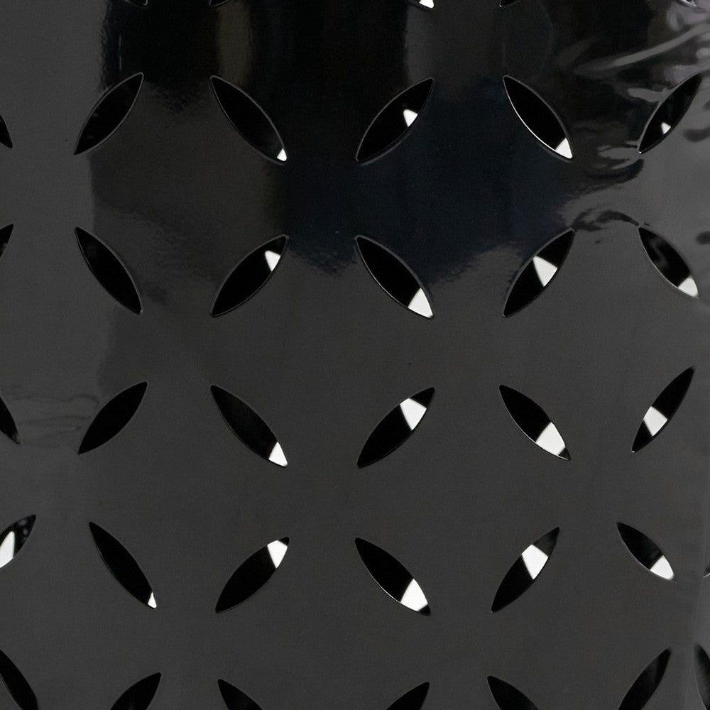 Lica Patio Side End Table, Barrel Shaped Lace Cut, 12 Inch Black Iron -BM335806