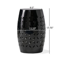 Lica Patio Side End Table, Barrel Shaped Lace Cut, 12 Inch Black Iron -BM335806