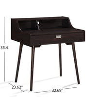 Laptop Study Desk, 1 Drawer, 35 Inch Modern Rustic Wenge Brown Finish -BM335810