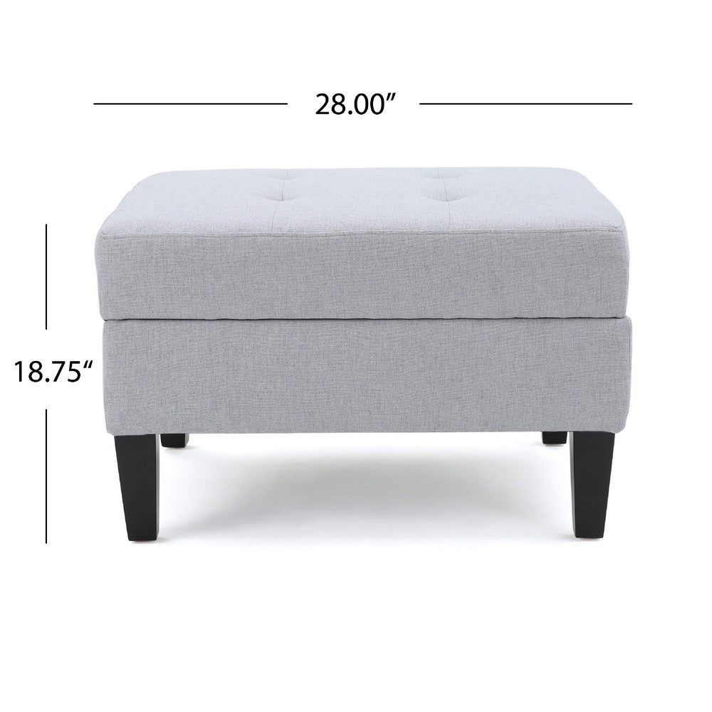 Voil Storage Ottoman, 28 Inch, Light Gray Fabric, Tapered Wood Legs -BM335814