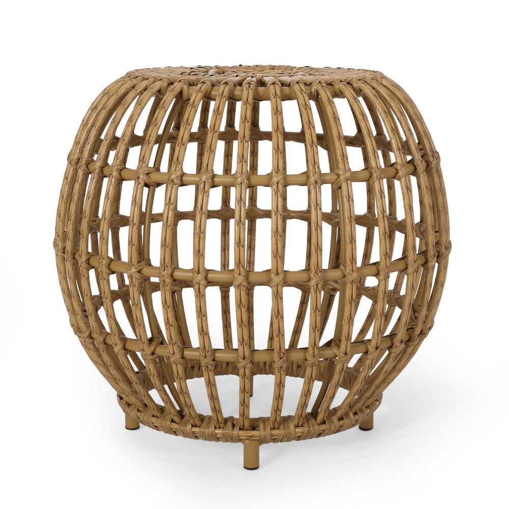 Outdoor Side Table, Open Design, 20 Inch Light Brown Woven Wicker -BM335816