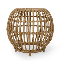 Outdoor Side Table, Open Design, 20 Inch Light Brown Woven Wicker -BM335816
