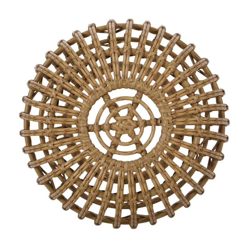 Outdoor Side Table, Open Design, 20 Inch Light Brown Woven Wicker -BM335816