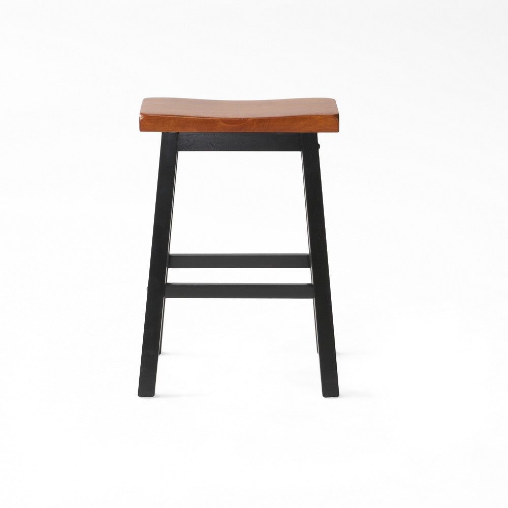 4pc Dining Table Set, Brown and Black, Saddle Seat Stools, 1 Bench -BM335825