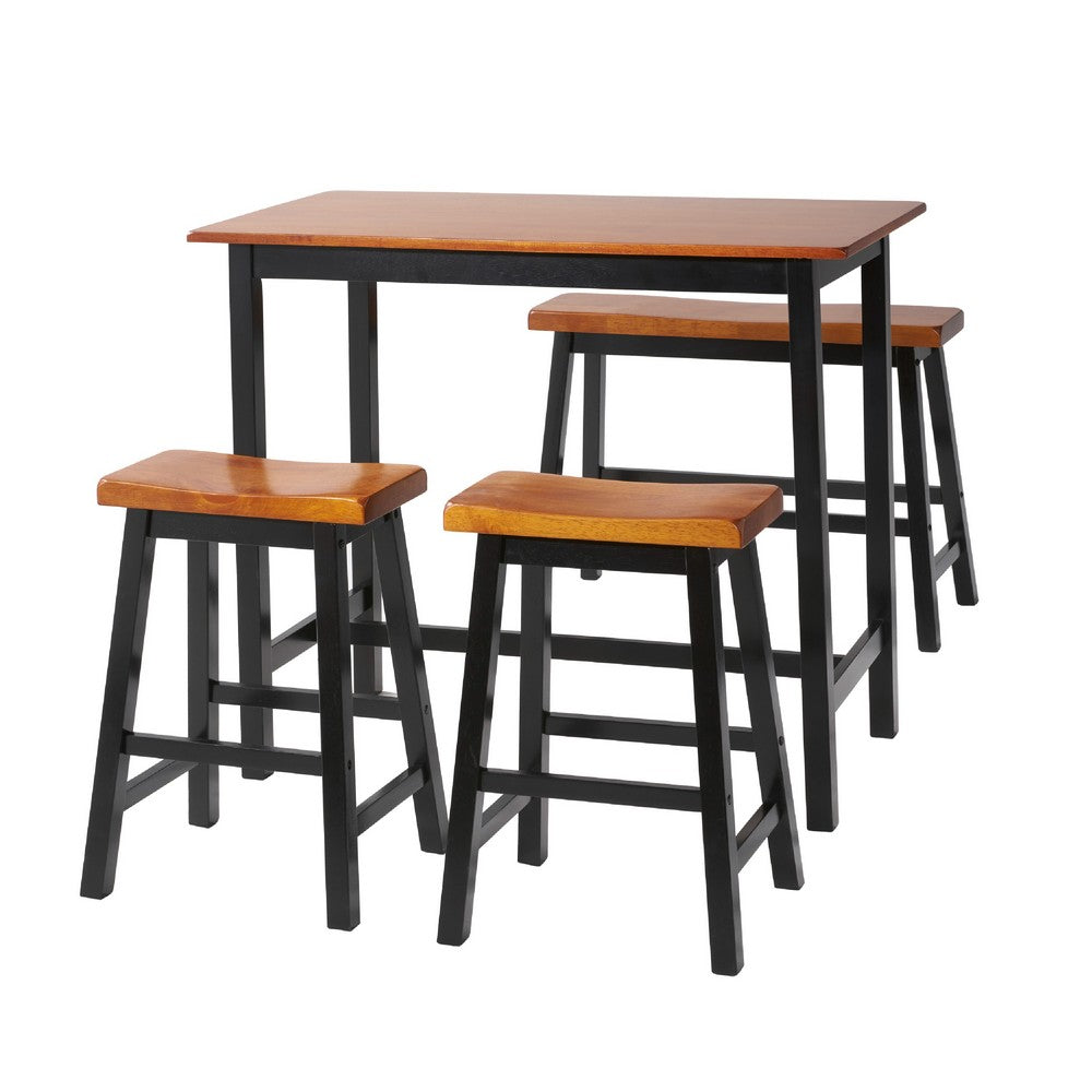 4pc Dining Table Set, Brown and Black, Saddle Seat Stools, 1 Bench -BM335825