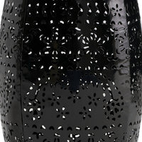 Glena Outdoor End Table, Intricate Lace Cut Design, 12 Inch Black Iron -BM335826