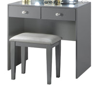 Hudi Makeup Vanity and Stool Set, 10 Lights, USB Power Outlet, Gray -BM335863