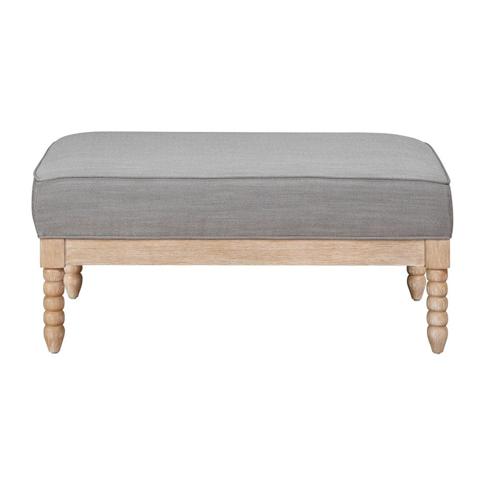 Tory Ottoman, Natural Brown Turned Wood Legs, 42 Inch Gray Polyester -BM335950