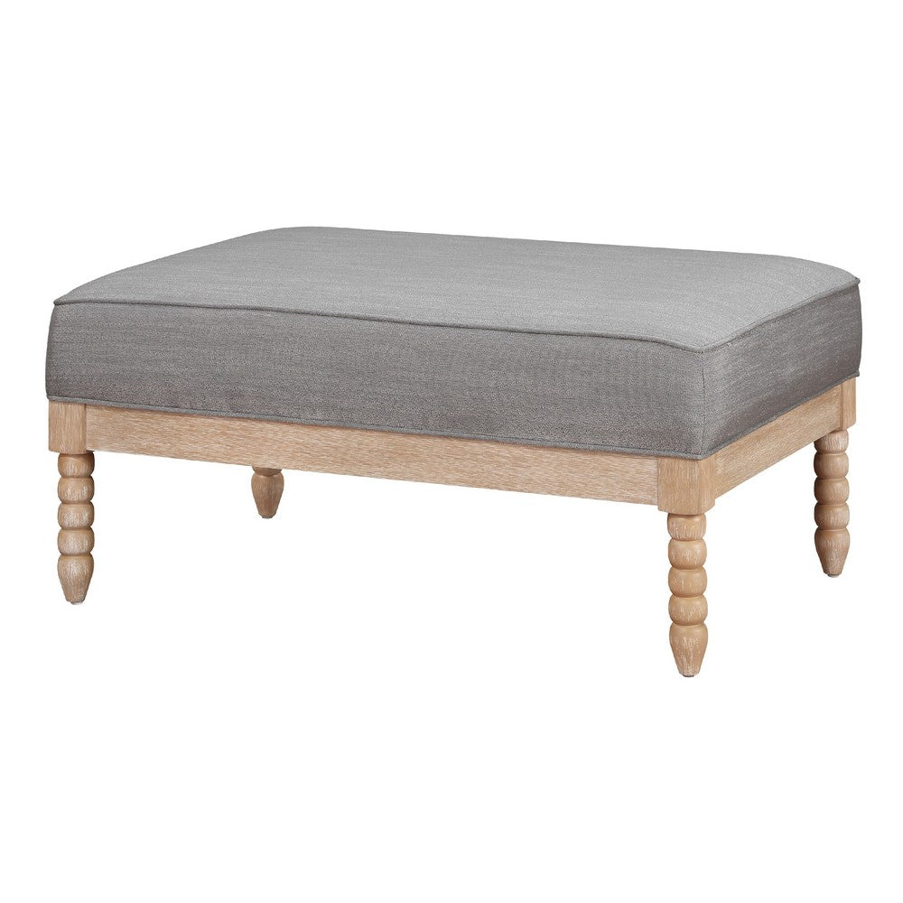 Tory Ottoman, Natural Brown Turned Wood Legs, 42 Inch Gray Polyester -BM335950
