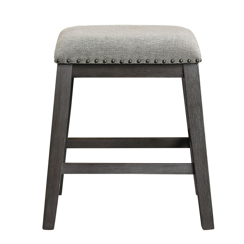 Tuna Counter Height Stool Set of 2, Chenille Seat, Nailhead, Gray Wood -BM336008