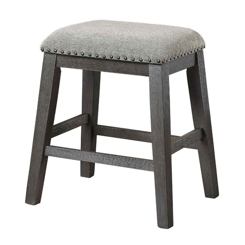 Tuna Counter Height Stool Set of 2, Chenille Seat, Nailhead, Gray Wood -BM336008