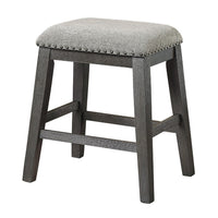 Tuna Counter Height Stool Set of 2, Chenille Seat, Nailhead, Gray Wood -BM336008