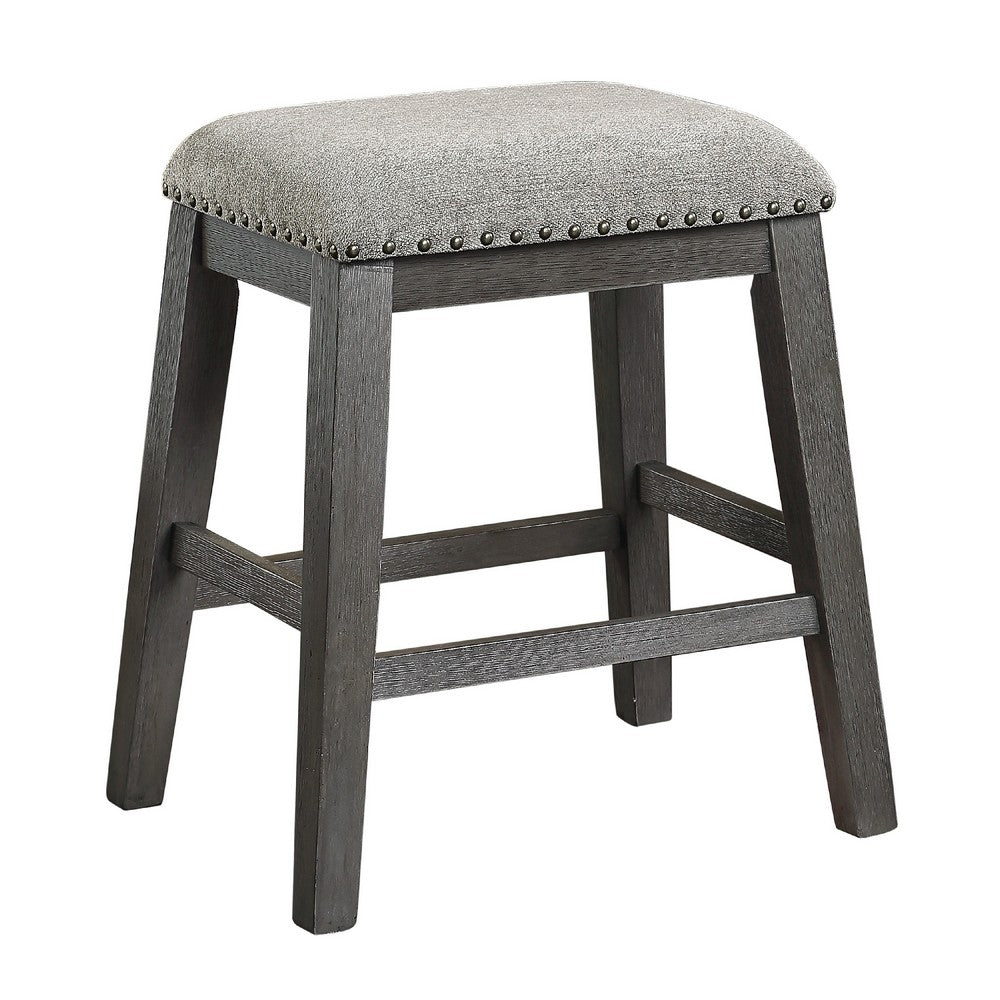 Tuna Counter Height Stool Set of 2, Chenille Seat, Nailhead, Gray Wood -BM336008
