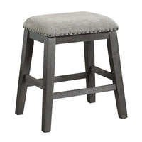 Tuna Counter Height Stool Set of 2, Chenille Seat, Nailhead, Gray Wood -BM336008