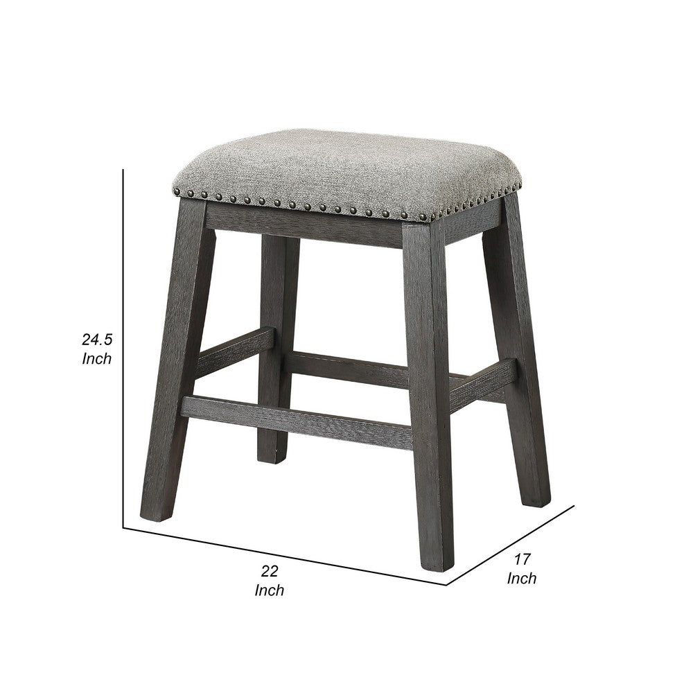 Tuna Counter Height Stool Set of 2, Chenille Seat, Nailhead, Gray Wood -BM336008