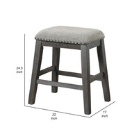 Tuna Counter Height Stool Set of 2, Chenille Seat, Nailhead, Gray Wood -BM336008