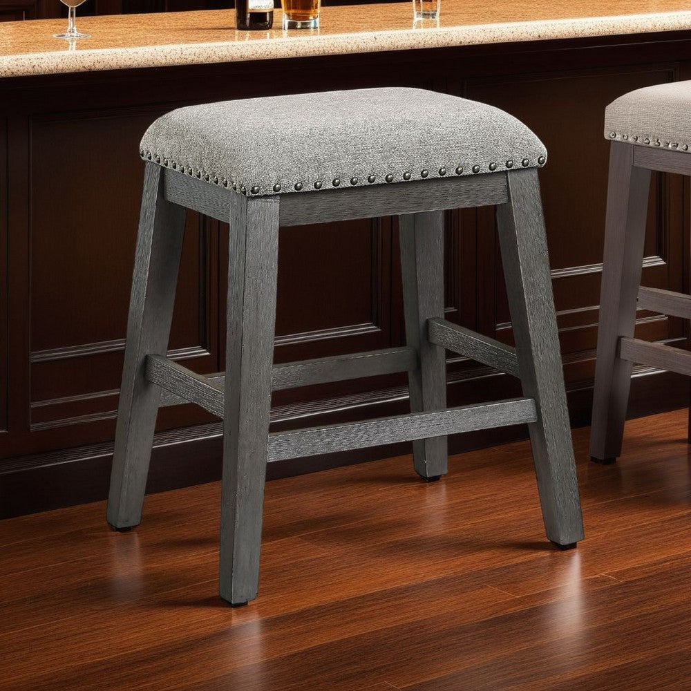 Tuna Counter Height Stool Set of 2, Chenille Seat, Nailhead, Gray Wood -BM336008