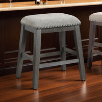 Tuna Counter Height Stool Set of 2, Chenille Seat, Nailhead, Gray Wood -BM336008