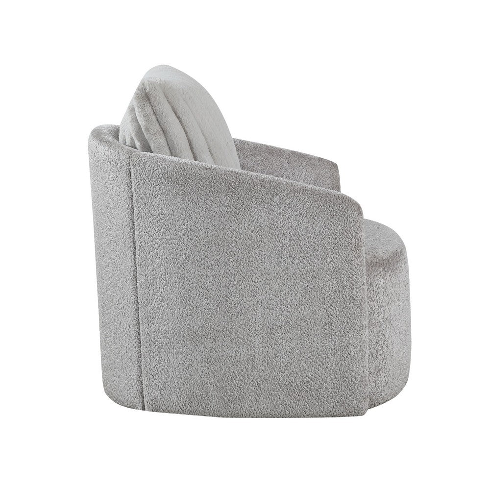 Vinnie Swivel Armchair, Gray Chenille, Large Corduroy Back Pillow -BM336204