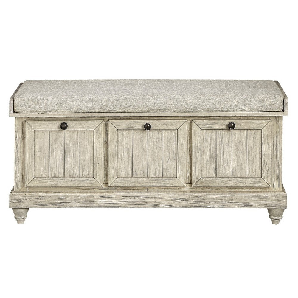 Wali 44 Inch Bench with Lift Top Storage, Cushioned Seat Antique White -BM336334