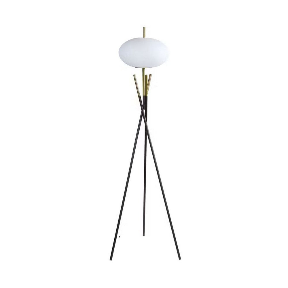 Azy Floor Lamp, Frosted White Shade, Tripod Base, Black Gold, 64 Inch -BM336399