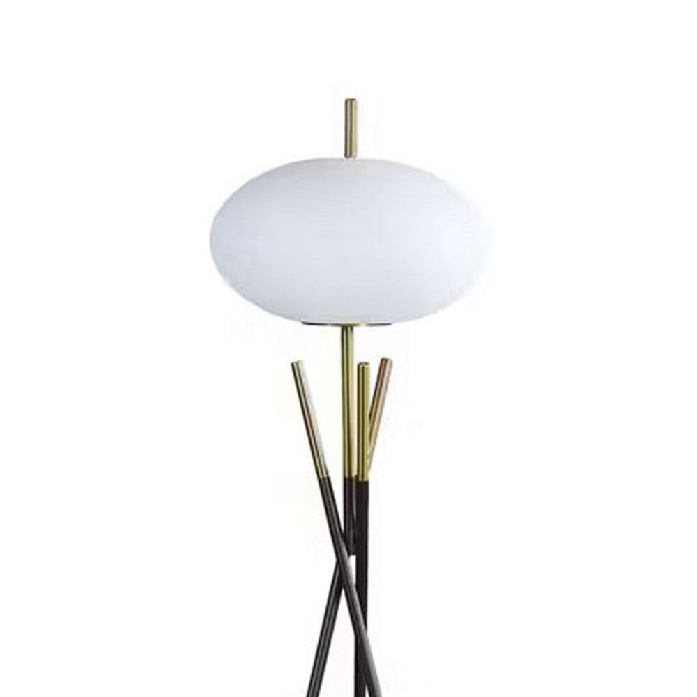 Azy Floor Lamp, Frosted White Shade, Tripod Base, Black Gold, 64 Inch -BM336399